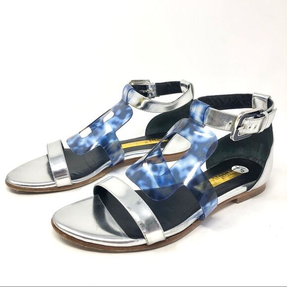 RUPERT Sanderson Silver & Clear Blue Sandals 37.5 - Picture 4 of 11